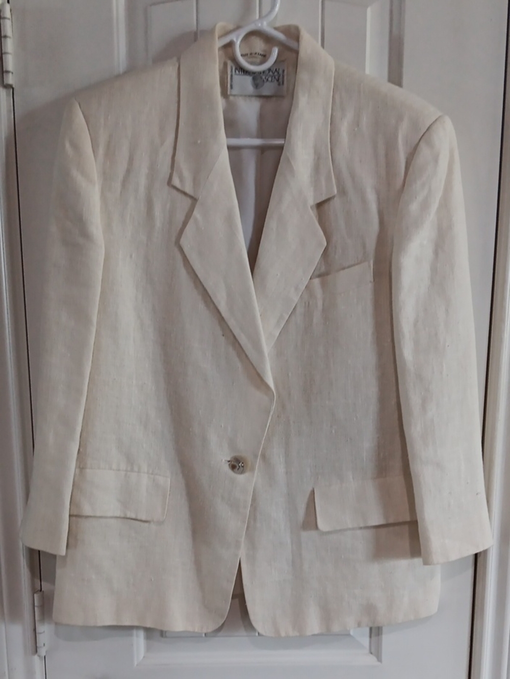 Vtg International Scene Linen Blazer - Cream Off-White M 9-10